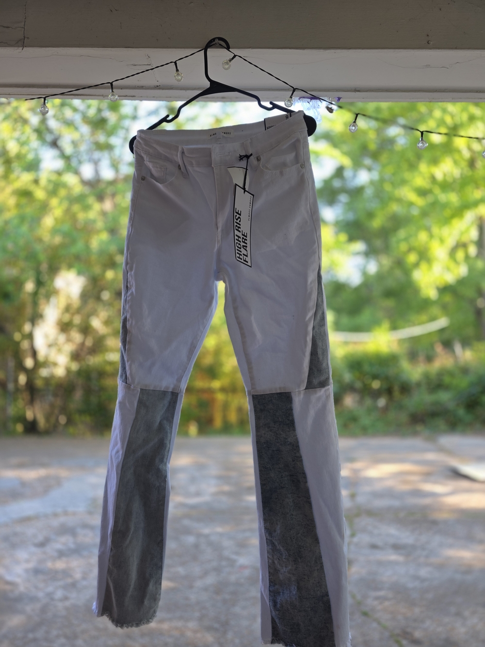 Almost Famous White Jeans with Gray Panel Flare